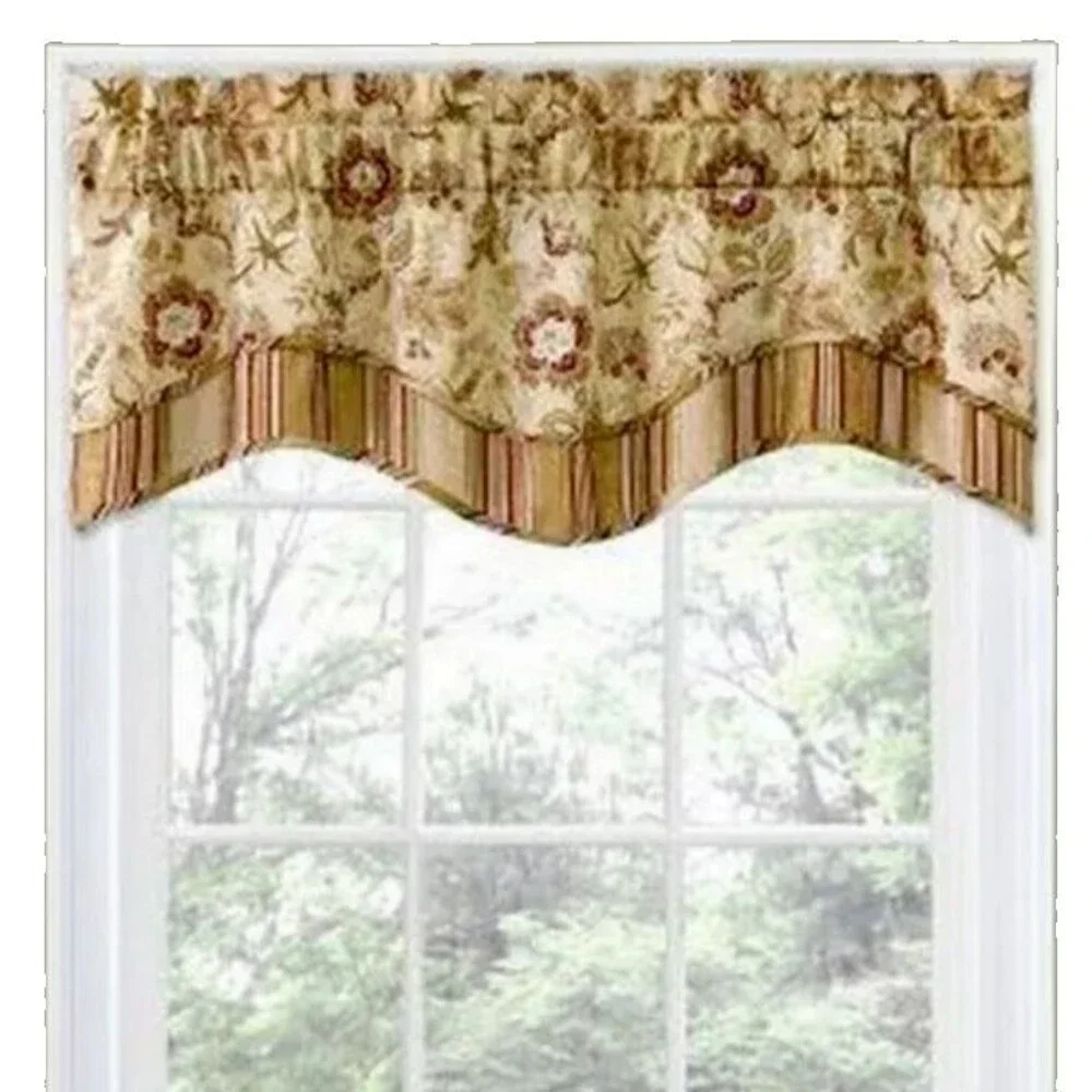 Waverly Valance Curtain Navarra Antique Beige Scallop Floral Stripe 52X16